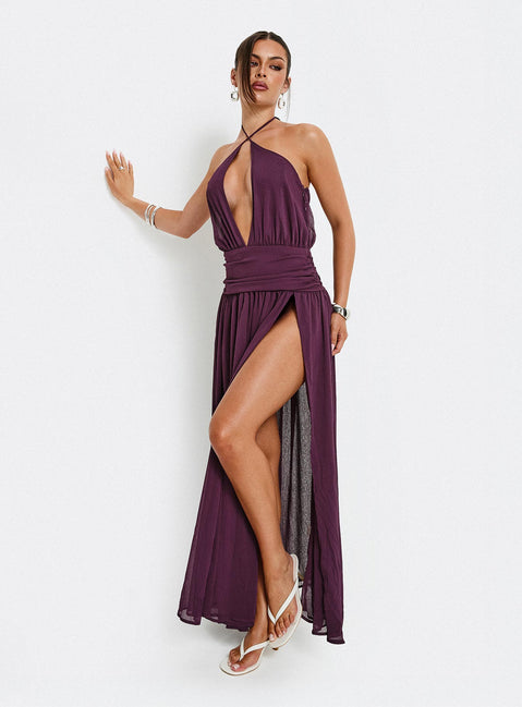 Catherina Blouson Halter Maxi Dress | Deep Purple | Womens | Princess Polly Catherina Blouson Halter Maxi Dress | Deep Purple | Womens | Princess Polly