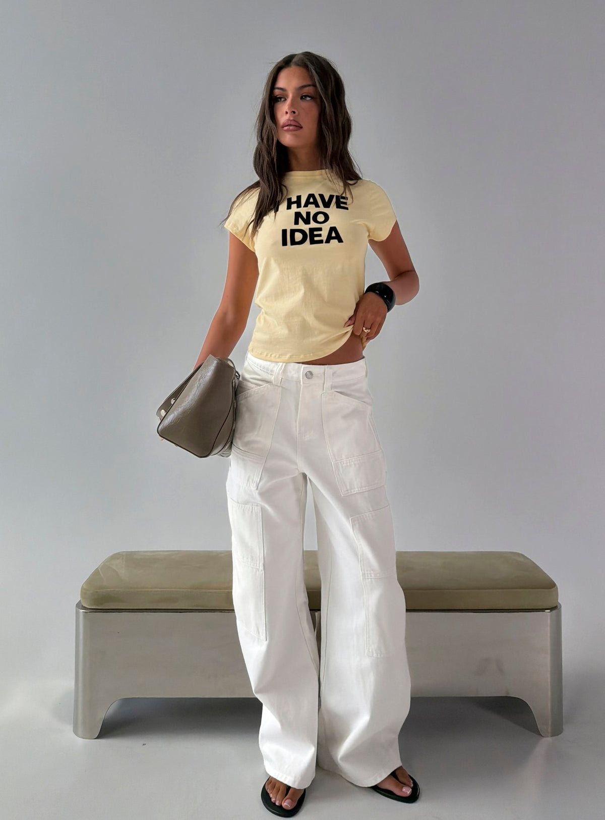 Mistree Mid Rise Baggy Cargo Jeans White