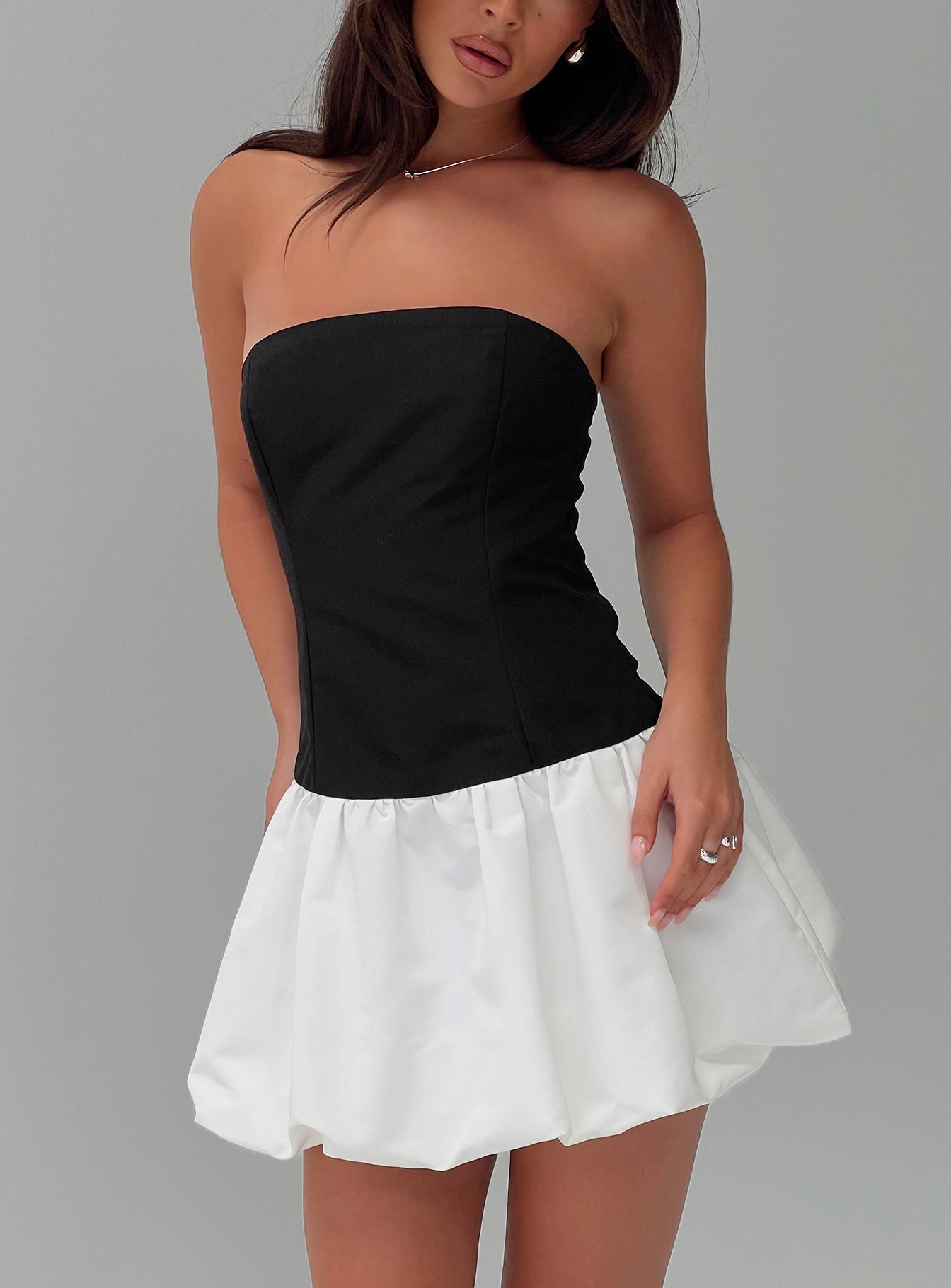 Delicacies Bubble Hem Mini Dress Black / White | Princess Polly Delicacies Bubble Hem Mini Dress Black / White | Princess Polly