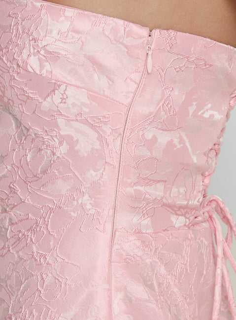 Lips Are Sealed Strapless Lace-Up Back Maxi Dress Pink