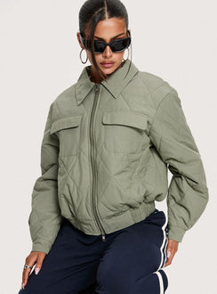 Denvar Quilted Bomber Jacket Green