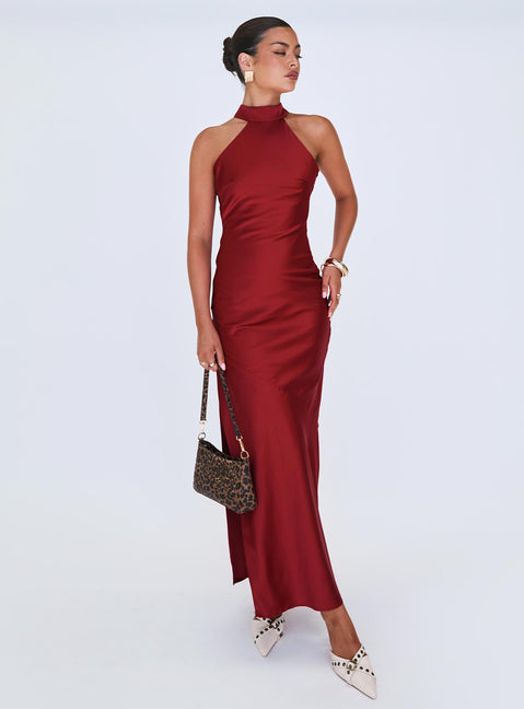 Princess Polly Women's Mordecai Tie Back Satin Maxi Dress - Red - Maxi dresses Princess Polly Women's Mordecai Tie Back Satin Maxi Dress - Red - Maxi dresses