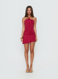Zenn Ring Detail Draped Playsuit Red