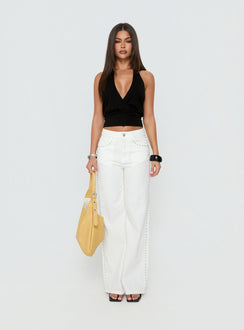 Saving Up Mid Rise Straight Leg Studded Jeans White