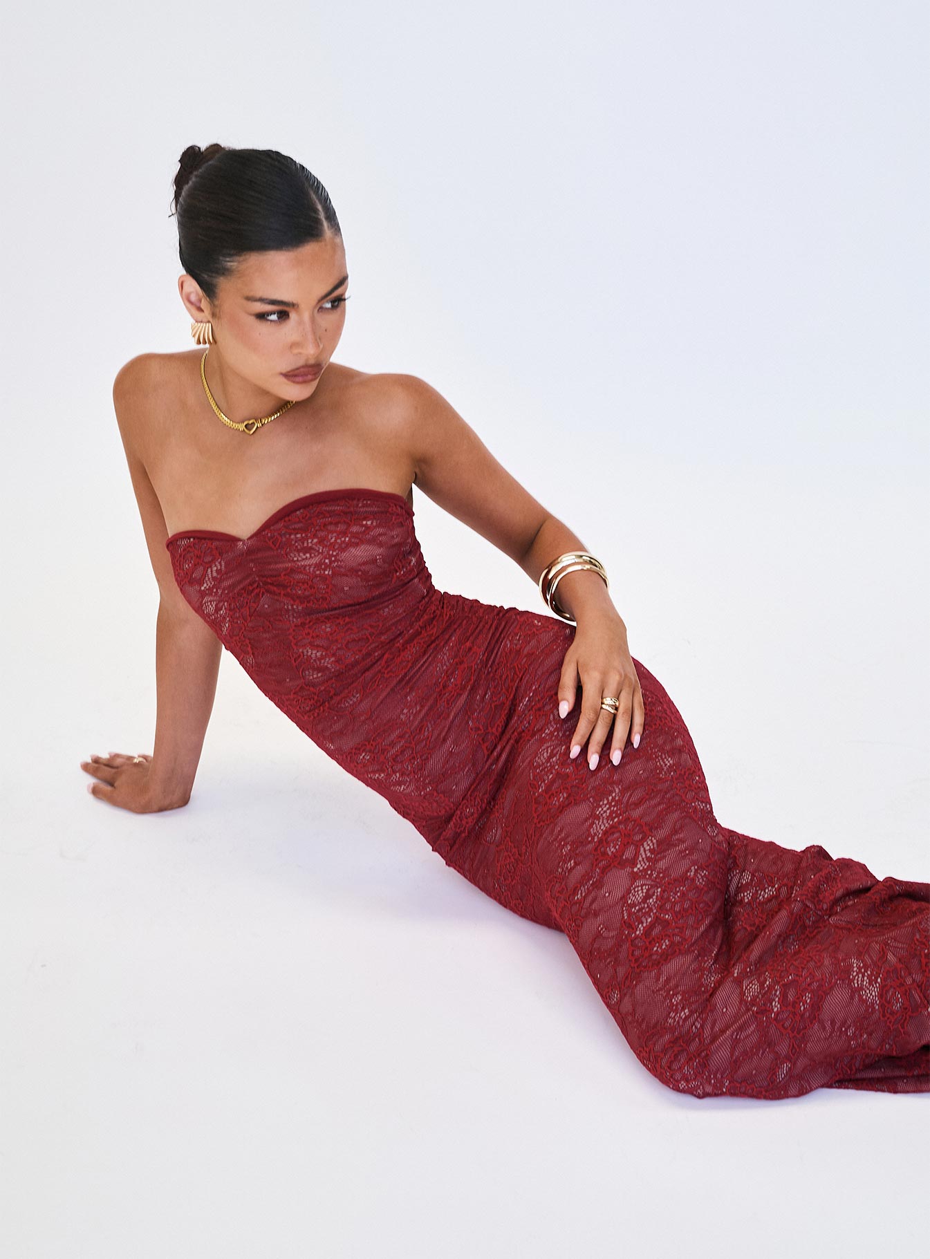 Hailees Lace Strapless Maxi Dress Red | Princess Polly Hailees Lace Strapless Maxi Dress Red | Princess Polly