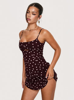 Powell Mini Dress Burgundy / Pink Polka Dot