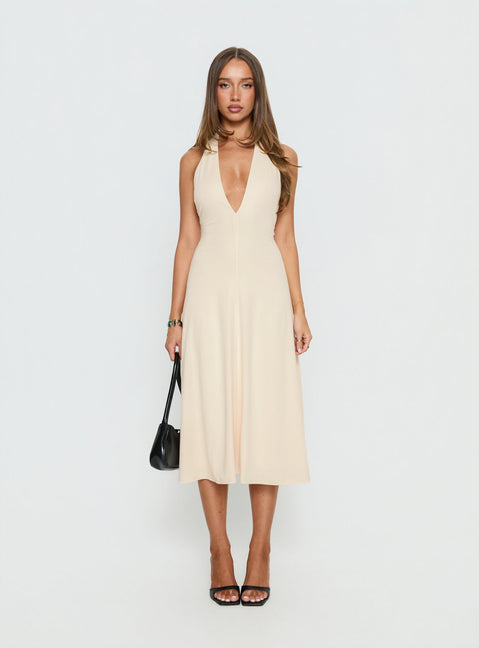 Morganne Halter Plunge Midi Dress Butter