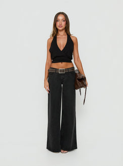 Picco Ultra Low Rise Wide Leg Jeans Washed Black