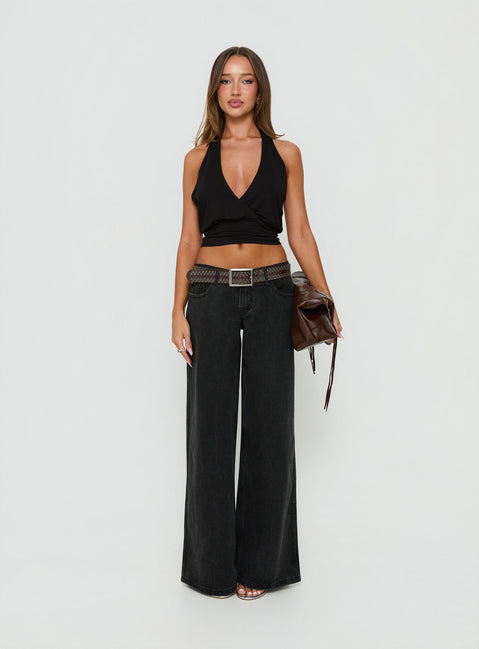 Picco Ultra Low Rise Wide Leg Jeans Washed Black