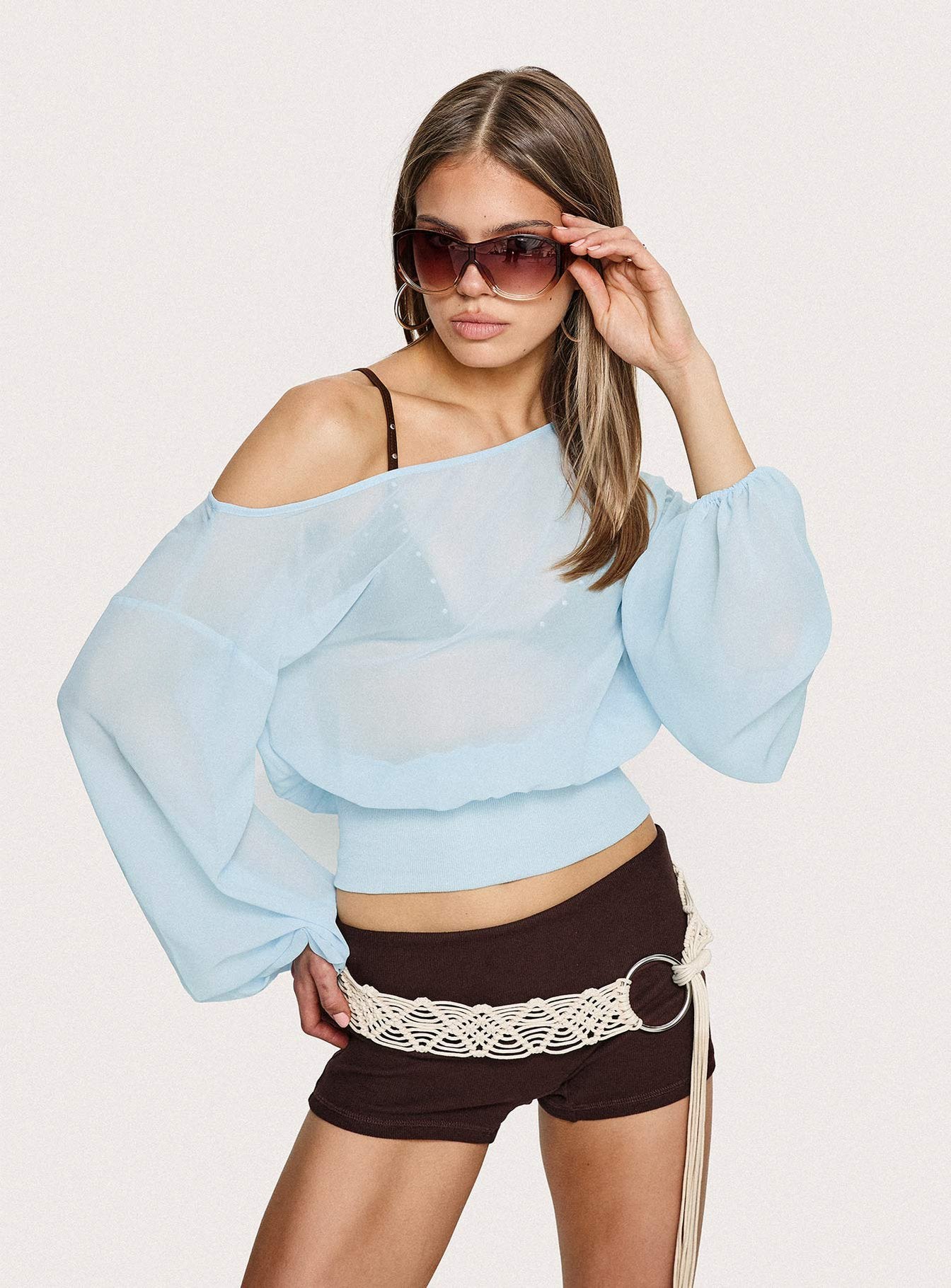 Idalina Slouchy Chiffon Top Blue