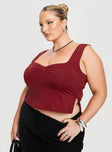 Burgundy Crop top Sweetheart neckline, pinched detail at bust, fixed shoulder straps