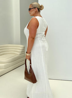 Summer Season Linen Blend Maxi Dress White Curve V-Neck 
