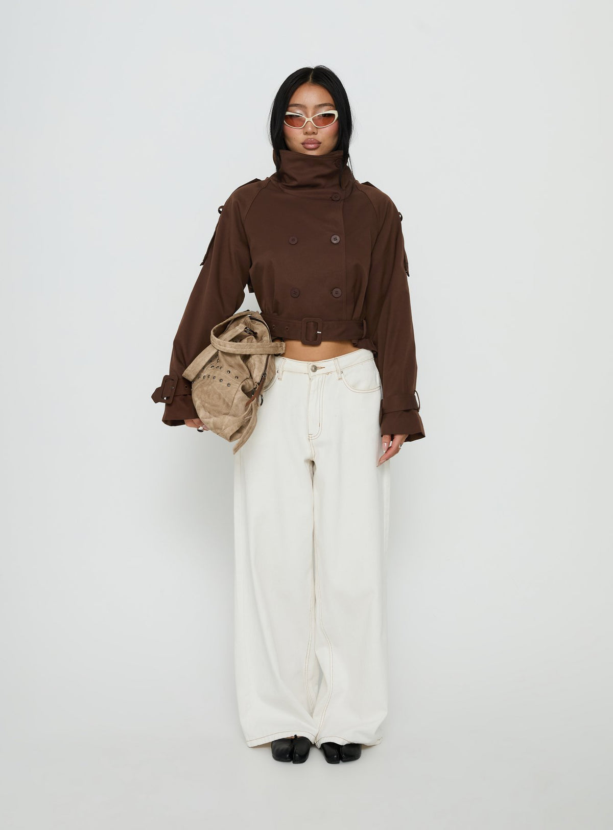 Blanc Cropped Trench Coat Chocolate