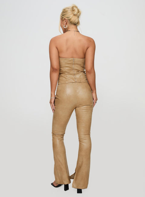back view of model wearing Princess Polly Roddie Lace Up Pants Brown Low Rise Pants 