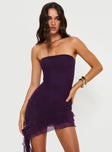 front view of model wearing Princess Polly Salinas Strapless Mini Dress Purple Straight Neck 