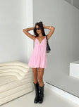 front view of model wearing Princess Polly Nicoletta Mini Dress Light Pink Petite Plunger 