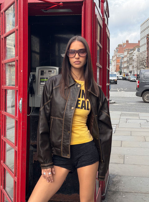 Jaxton Faux Leather Jacket Brown