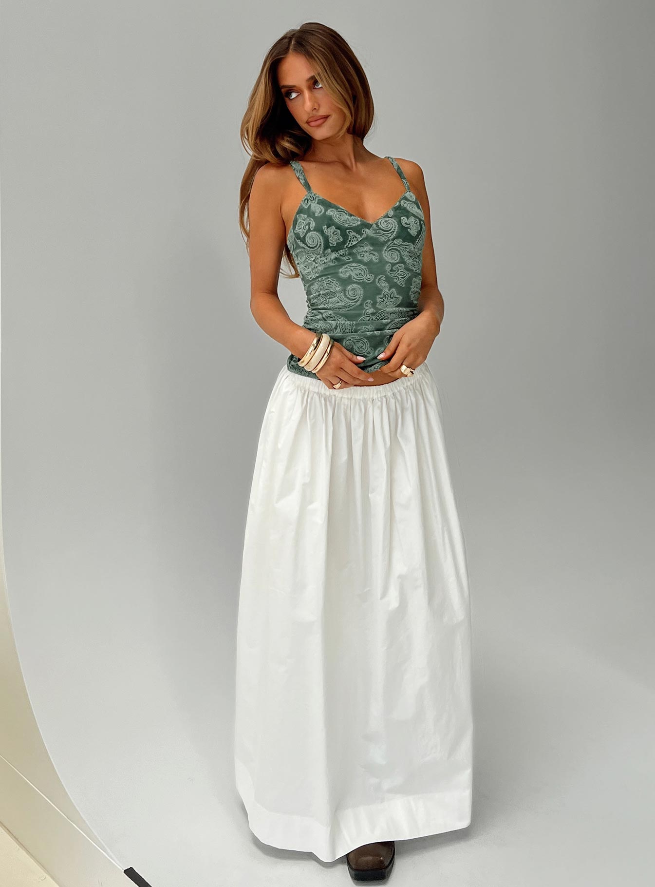 front view of model wearing Princess Polly Attention On Me Top Teal Sleeveless V-Neck 