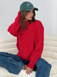 front view of model wearing Princess Polly Oberan Knit Sweater Red 