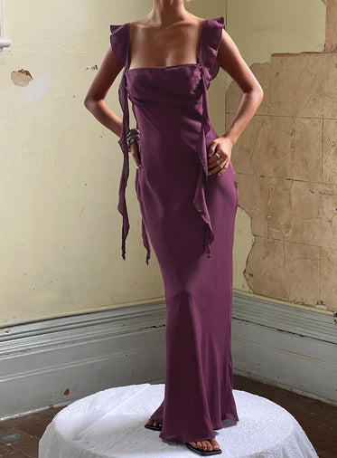 silk maternity bridesmaid dress Joyfolie Women's Aniya Bridesmaid Maxi Boho Dress in Plum, Extra Small