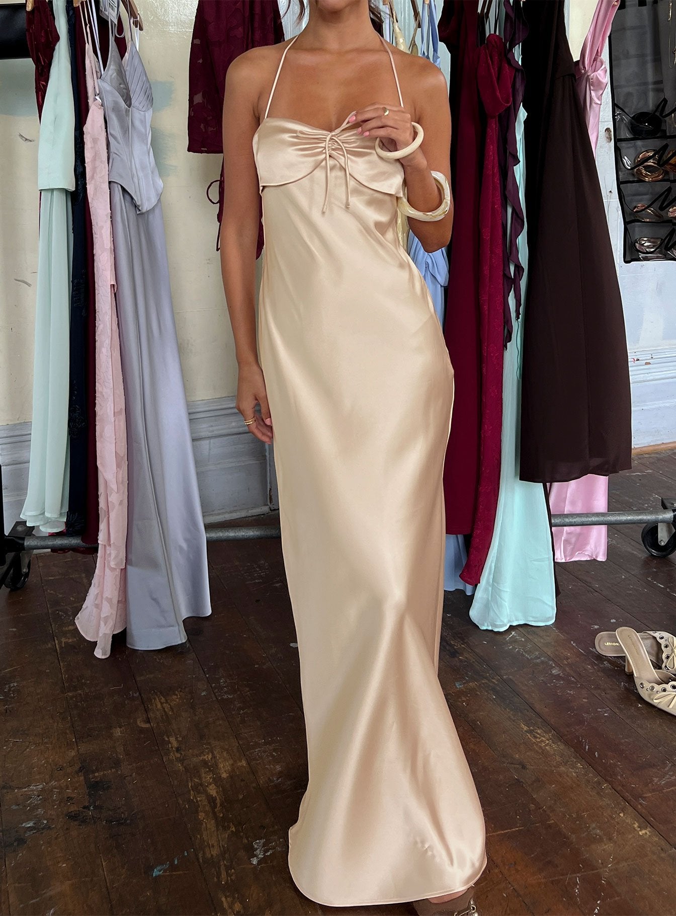 Fireproof Halter Maxi Dress | Champagne | Womens