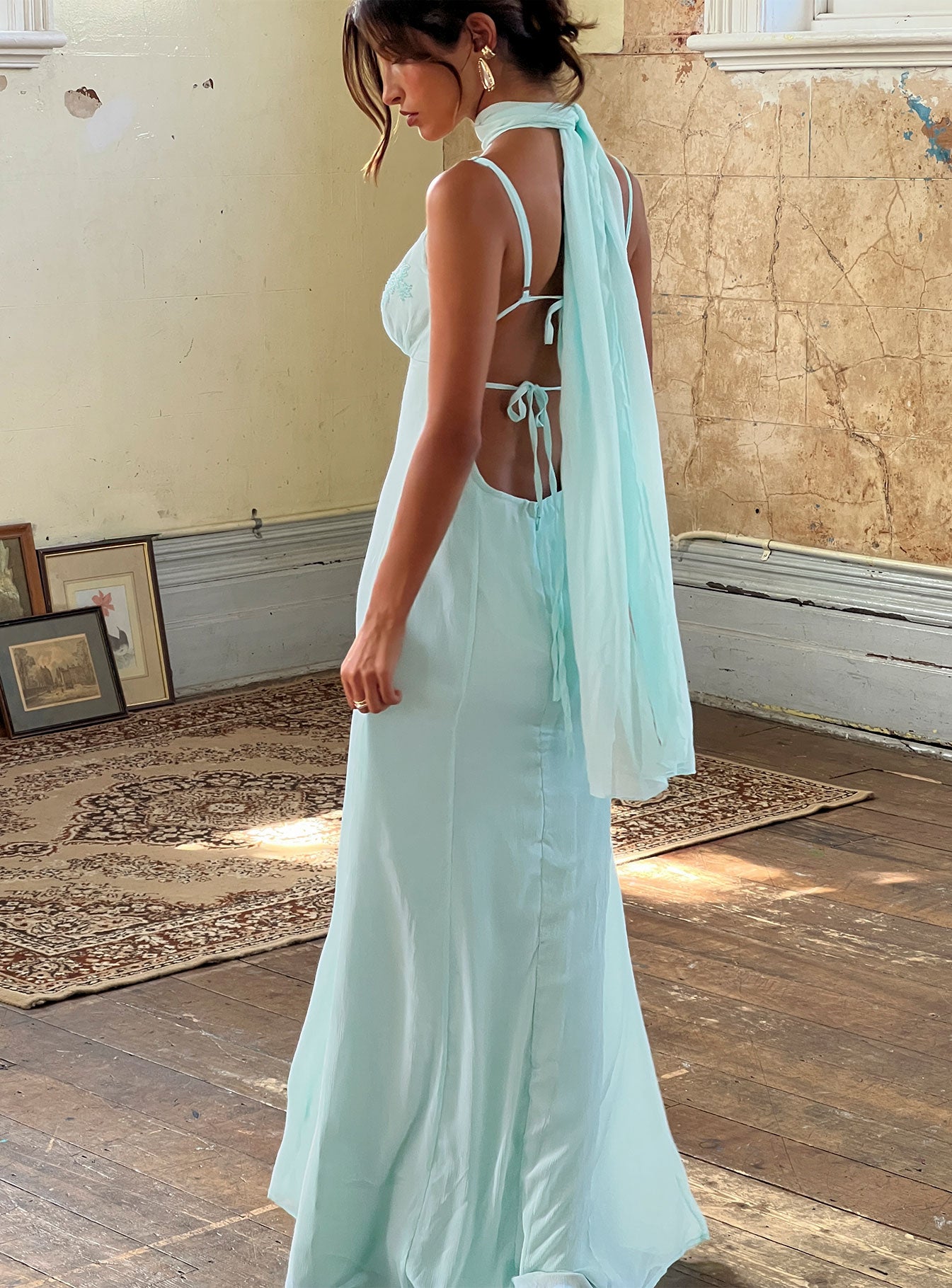 Jadira Scarf Maxi Dress Aqua