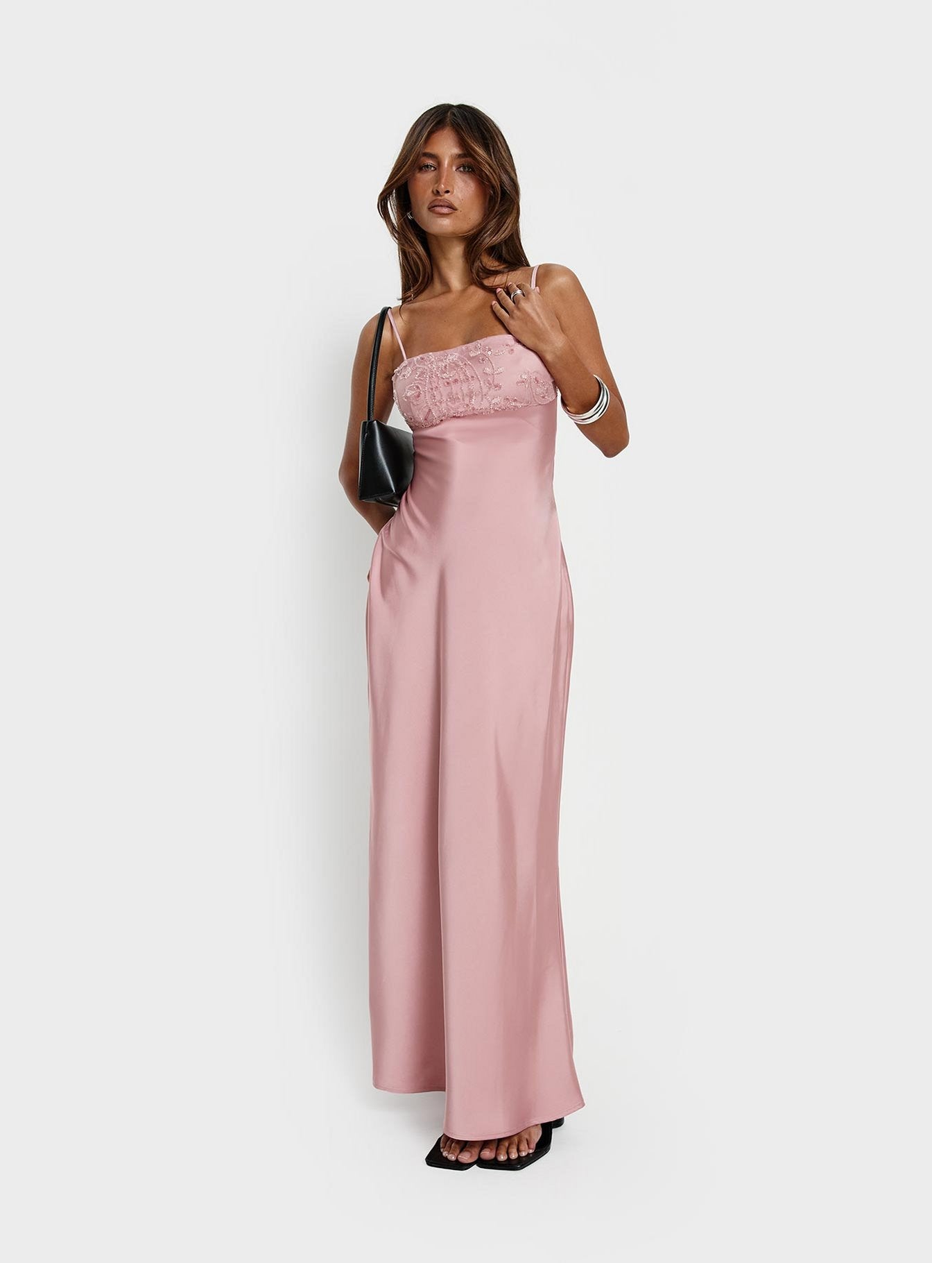 pink womens maxi dress Melty Kisses Bow Back length maxi cut offers sophisticated coverage Engracia Sequin Maxi Dress Pink