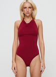 front view of model wearing Princess Polly Imposter Bodysuit Cherry Red Sleeveless 