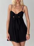 front view of model wearing Princess Polly Granno Mini Dress Black Sweetheart Neckline 