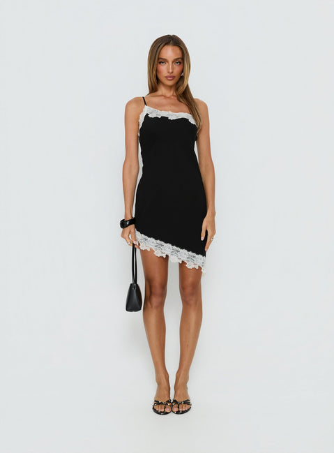 Esadora Lace Asymmetrical Mini Dress Black | Cream | Black | Cream | Womens | Princess Polly Esadora Lace Asymmetrical Mini Dress Black | Cream | Black | Cream | Womens | Princess Polly