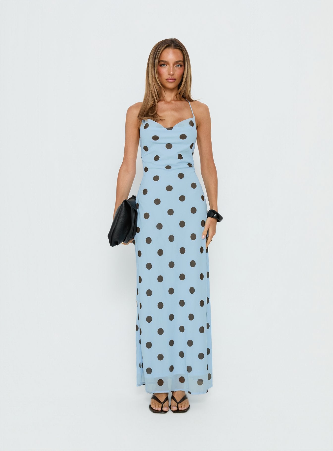 Celena Maxi Dress Blue Polka Dot | Princess Polly