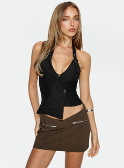 Rosanto Asymmetrical Buckle Top Black