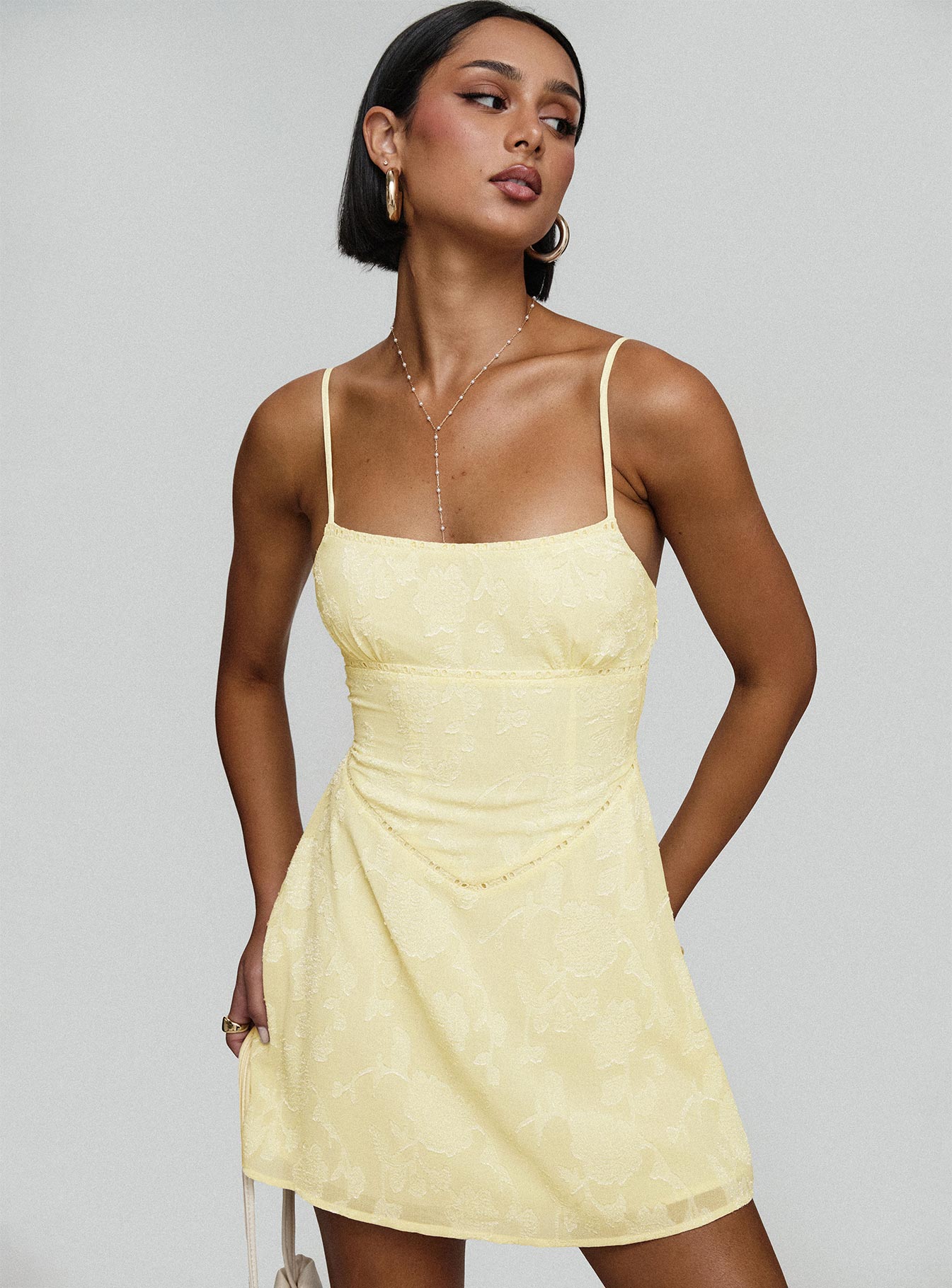 Princess Polly Women's South of France Floral Burnout Mini Dress - Yellow - Mini dresses Princess Polly Women's South of France Floral Burnout Mini Dress - Yellow - Mini dresses