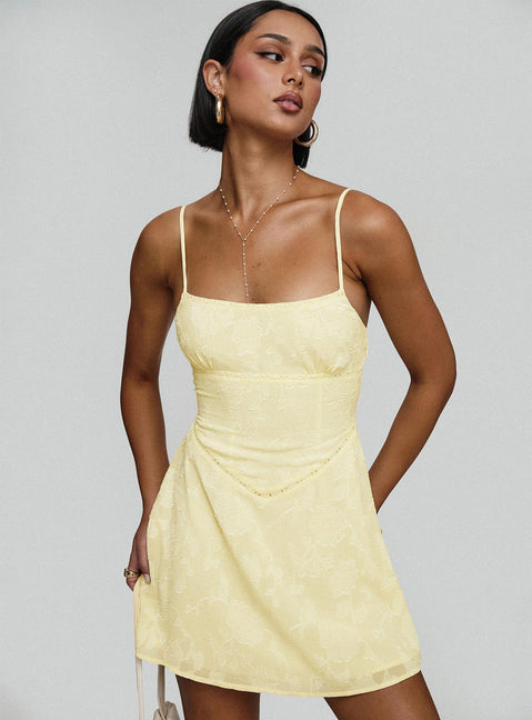 Princess Polly Women's South of France Floral Burnout Mini Dress - Yellow - Mini Dresses Princess Polly Women's South of France Floral Burnout Mini Dress - Yellow - Mini Dresses