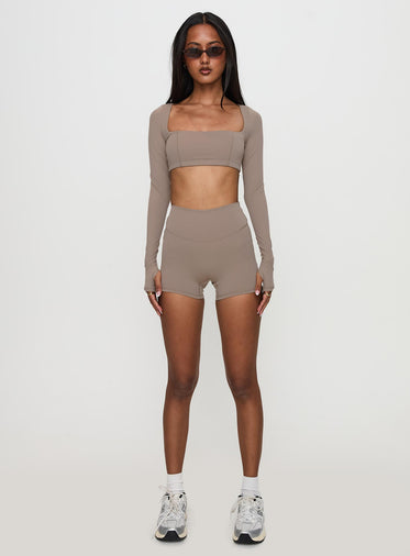 Set Point Active Square Neck Long Sleeve Top Taupe