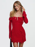 Mollins Long Sleeve Mini Dress Red