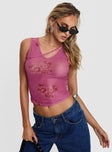 Top Mesh material, floral print, v neckline, sheer Good stretch, unlined  Princess Polly Lower Impact 