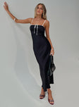 front view of model wearing Princess Polly Vasiliki Maxi Dress Black / White Square Neck 