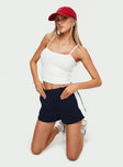 front view of model wearing Princess Polly Liora Short Navy High Waisted Shorts 