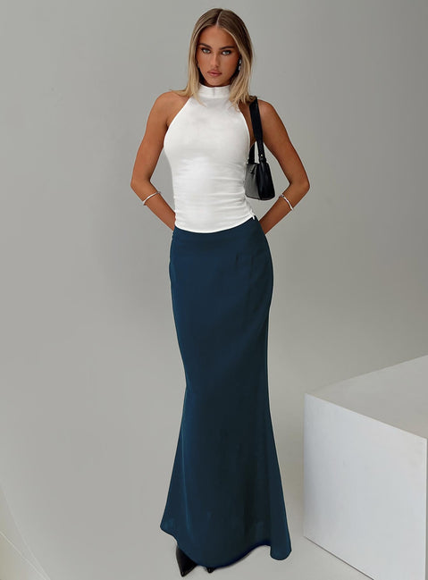   front view of model wearing Princess Polly Sophia Maxi Skirt Navy Maxi 