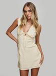 front view of model wearing Princess Polly Ysabelle Mini Dress Cream Plunger 