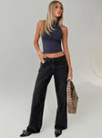 front view of model wearing Princess Polly Serenitia Mid Rise Relaxed Jeans Washed Black Mid Rise 