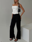 front view of model wearing Princess Polly Raider Low Waist Cargo Pant Black High Waisted Pants 