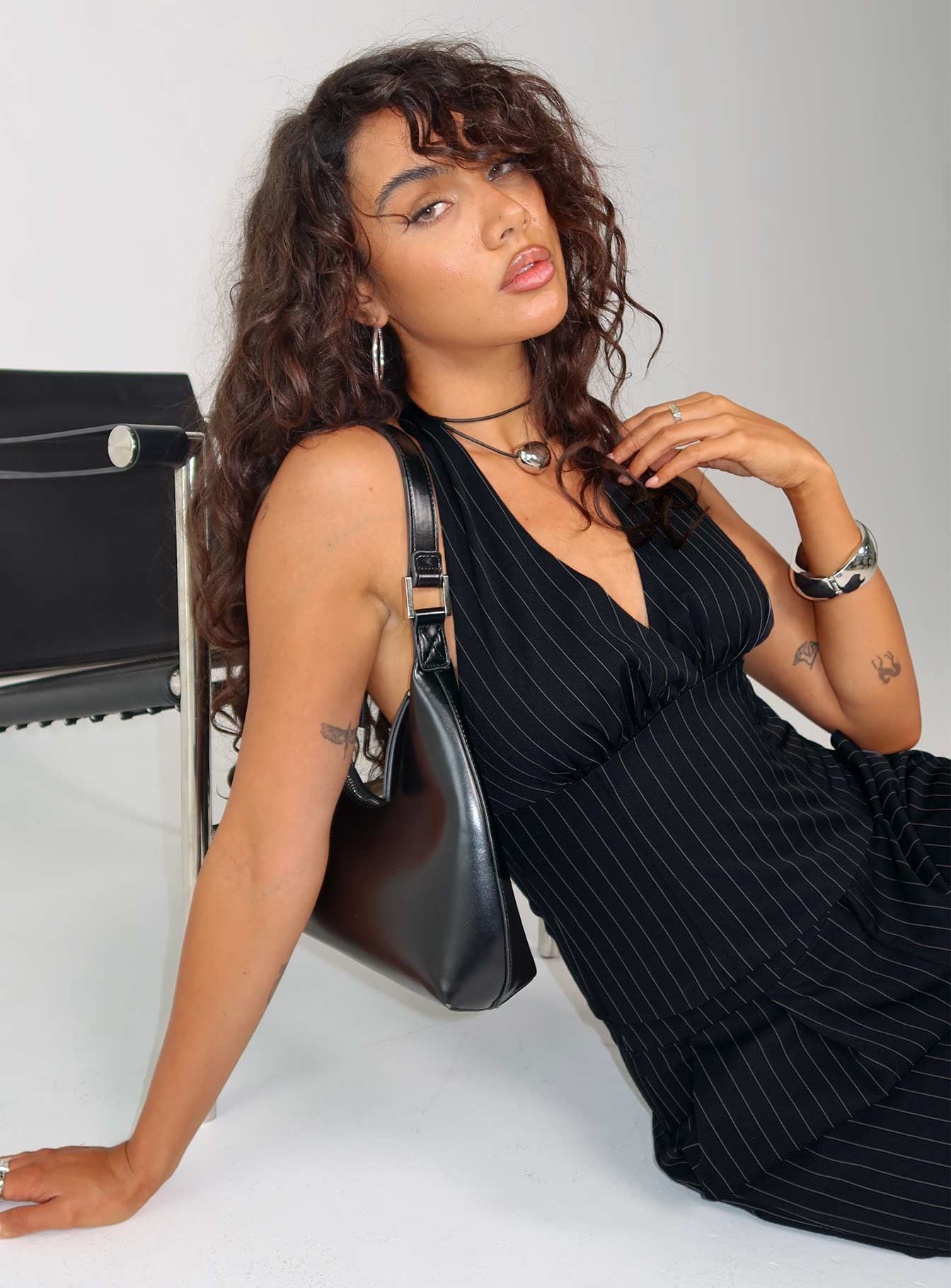 All She Wrote Halter Tailored Set Navy Stripe