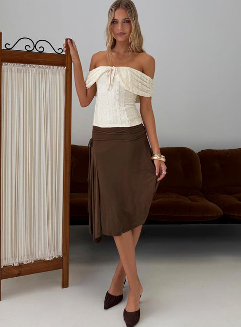 Joaney Tie Side Jersey Midi Skirt Chocolate