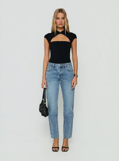 Vivianna Keyhole Cap Sleeve Bodysuit Black