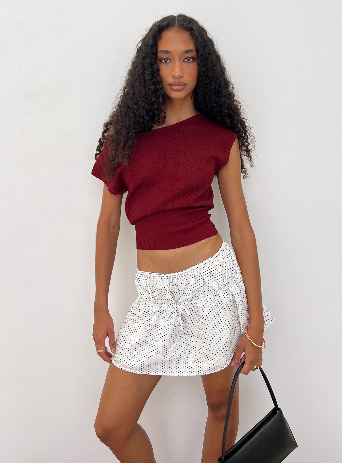 Cloud Tempo Boat Neck Cinched Knit Top Wine | Princess Polly