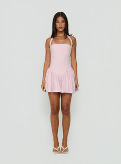 Esatora Halter Flare Mini Dress Pink