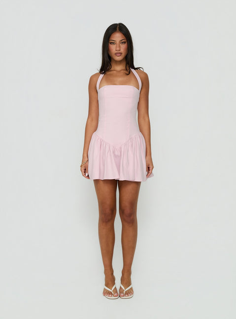 Esatora Halter Flare Mini Dress Pink