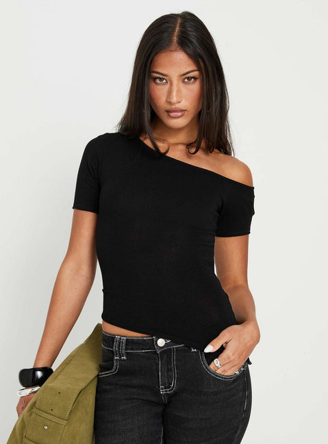 Kastor One Shoulder Short Sleeve Top Black